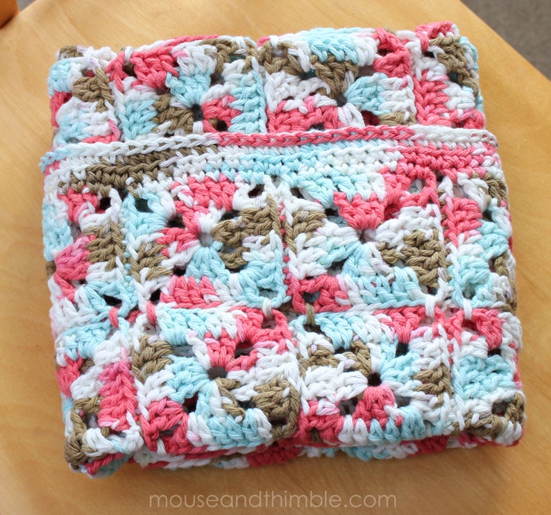 Tiny Granny Square Blanket Crochet PATTERN, Baby to Toddler or Any Size, Cool Cotton Lotus Patch Afghan Throw, Printable Download, PDF-2241 image 3