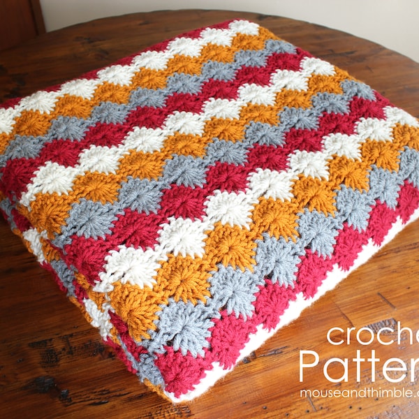 Harlequin Diamond Stripe Blanket, Crochet PATTERN with Multiple, 4 Color Accent Throw, Any Size Afghan, Instant Printable Download, PDF-2622