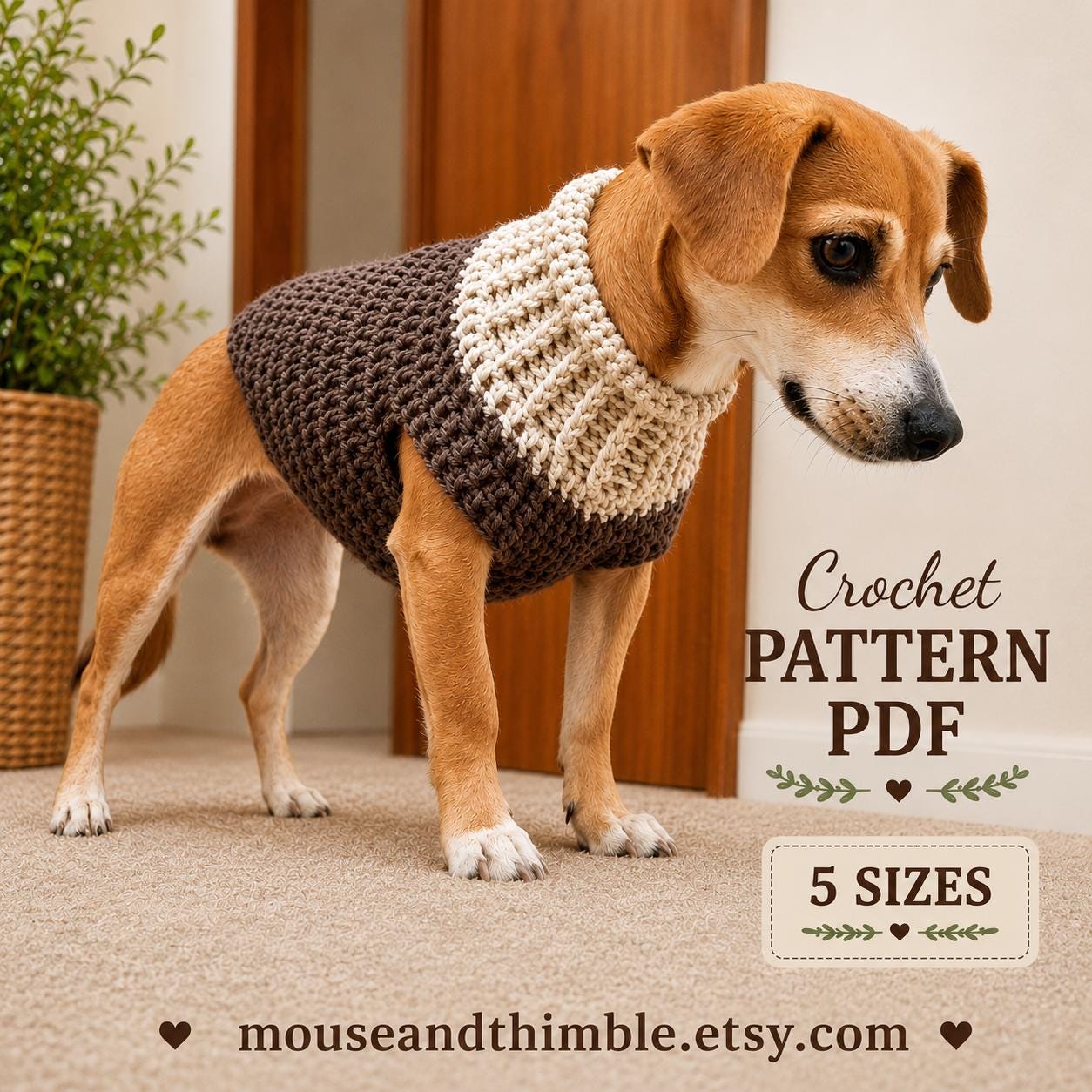 Easy Dog Sweater Crochet PATTERN, Seamless Earhart Bomber Design, Small to Medium Breeds, 5 Sizes, Printable Download, English, PDF-1214