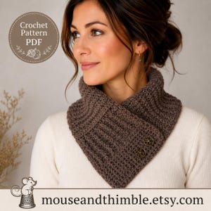 Buttoned Neck Warmer Crochet PATTERN, Easy Tailored V-Shape Waffle Cowl, Double Breasted Ascot Valley Scarf, Printable Download, PDF-2405