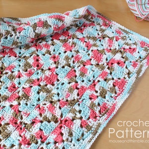 Tiny Granny Square Blanket Crochet PATTERN, Baby to Toddler or Any Size, Cool Cotton Lotus Patch Afghan Throw, Printable Download, PDF-2241 image 2