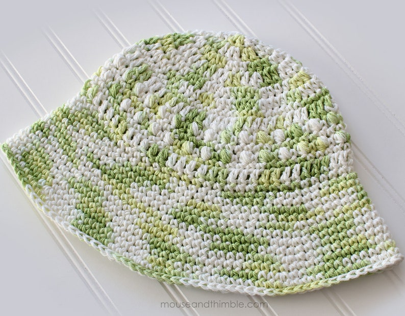 Wide Brim Bucket Hat Crochet PATTERN, Easy Cool Key Lime Cotton Sunhat, 3 Sizes for Children and Adults, Tutorial, Download, PDF-1650 image 3