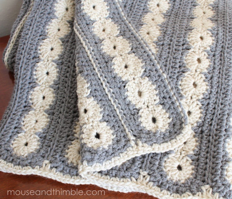 Afghan Blanket Easy Crochet PATTERN, 2 Color Circle Stripe Style, Baby Crib to Extra Large, Oyster Bay Design, 5 Sizes, Printable PDF-3652 image 5