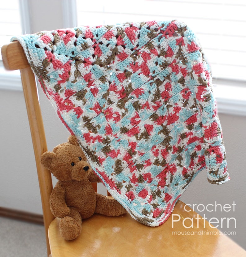Tiny Granny Square Blanket Crochet PATTERN, Baby to Toddler or Any Size, Cool Cotton Lotus Patch Afghan Throw, Printable Download, PDF-2241 image 5