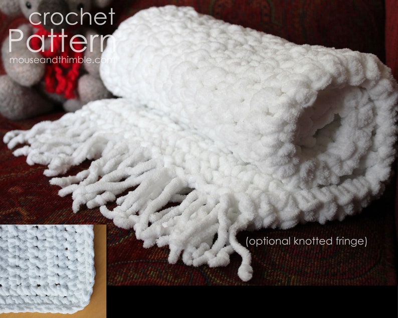 Bulky Baby Blanket Security Lovey PATTERN, Quick Easy Single Crochet Stitch, Chunky Fleece with Optional Fringe, Beginner Tutorial, PDF-2621 image 1