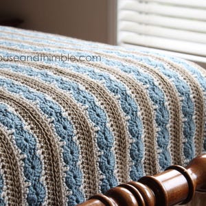 Easy Afghan Blanket Crochet PATTERN, Multiple Size Bed Top Covers, 3 Color Circle & Stripe, Ocean Shore Design, Printable Download, PDF-5436 image 2