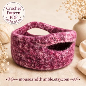 Felted Wool Baskets Crochet PATTERN, Round Two Handle Nesting Bowls, Easy Tutorial with Felting Instructions, 2 Sizes, Download, PDF-6374