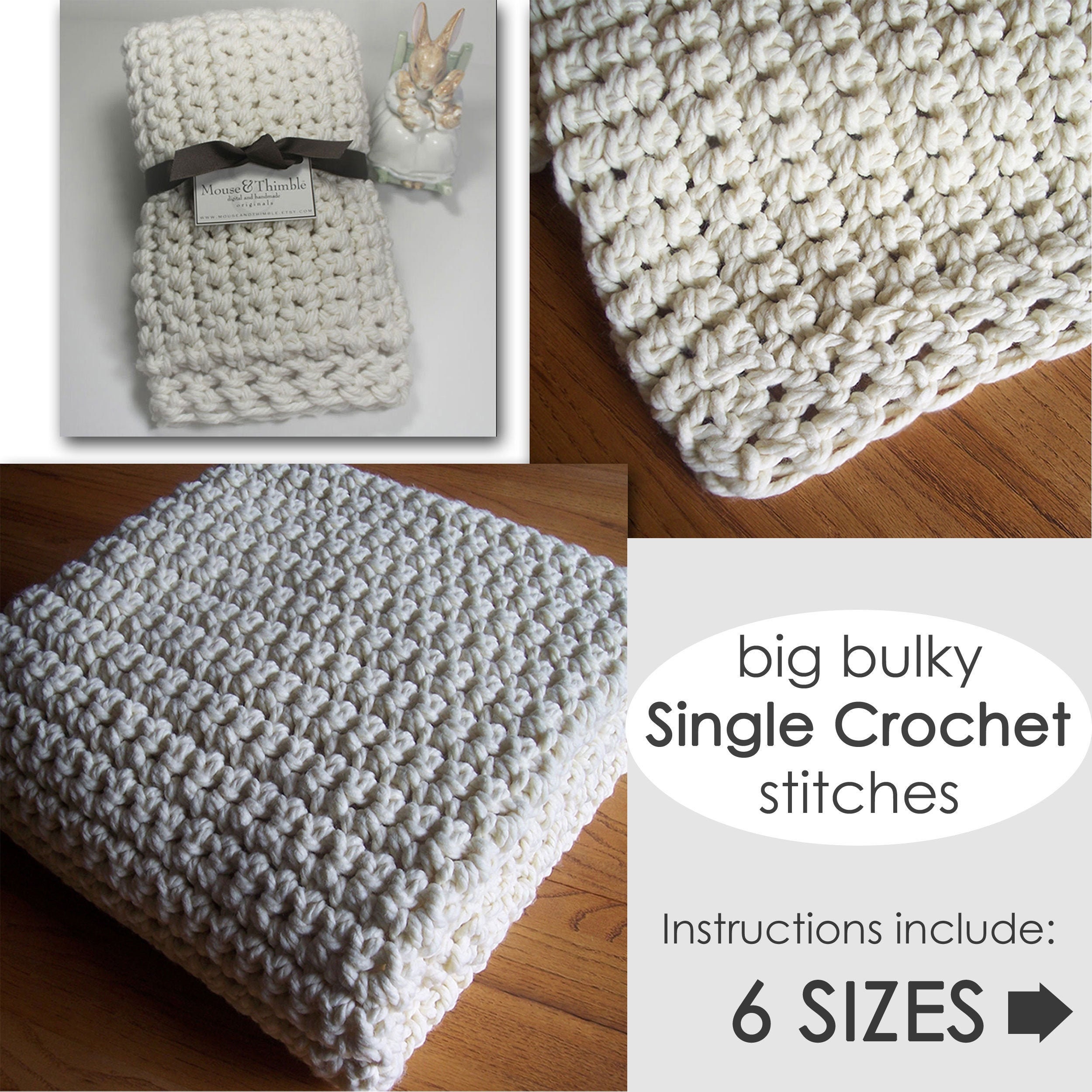 All Single Crochet Blanket PATTERN Quick & Easy Bulky Throw Etsy