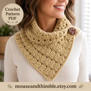 Buttoned Kerchief Crochet PATTERN, Tailored Cowl Neck Warmer, One Button Triangle Shape, Eddy Scarf, Printable Download, Tutorial PDF-1028