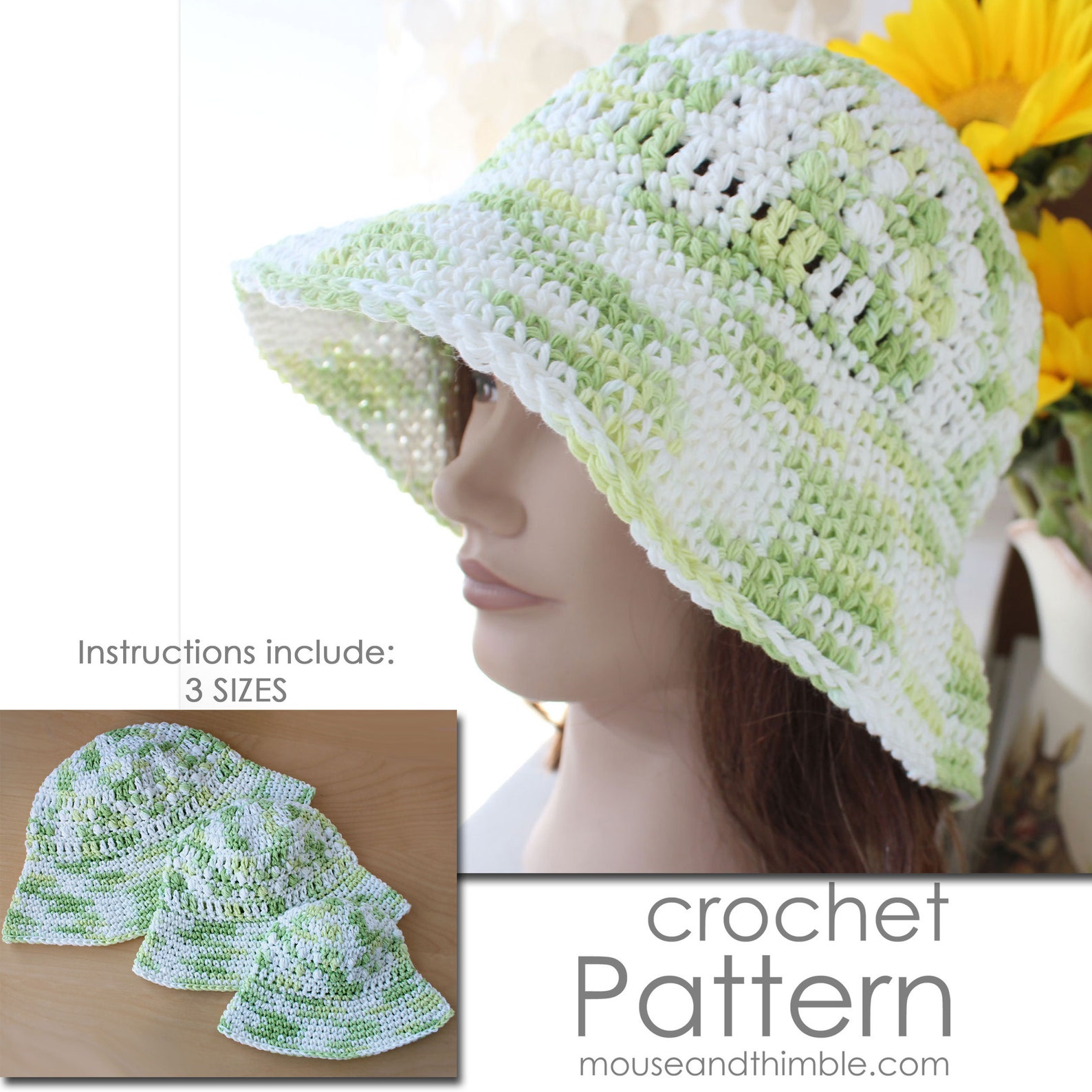 Wide Brim Bucket Hat Crochet PATTERN Easy Cool Key Lime Etsy