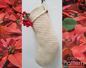 Christmas Stocking Holiday Crochet PATTERN, Button Belt Loop Hanger, Cuffed Nordic Diagonal Design, Easy Tutorial, Download, PDF-1225