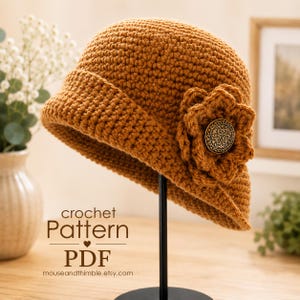 Crochet Hat & Flower PATTERN, Infant to Adult Sizes, Easy Rolled Brim Beanie, Tupelo Cloche Tutorial, Instant Download, Printable PDF-1623 image 5