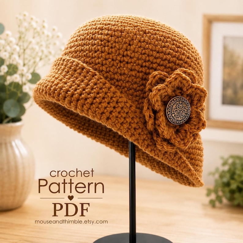 Crochet Hat & Flower PATTERN, Infant to Adult Sizes, Easy Rolled Brim Beanie, Tupelo Cloche Tutorial, Instant Download, Printable PDF-1623 image 5