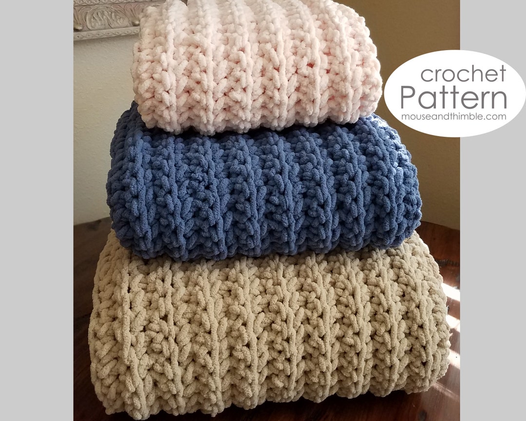 Quick Easy Blanket Crochet PATTERN, Bulky Chunky Thermal Ribbed