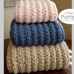 Quick & Easy Blanket Crochet PATTERN, Bulky Chunky Thermal Ribbed Afghan Throw, Baby through Adult Oversize, 5 Sizes, Tutorial, PDF-3072