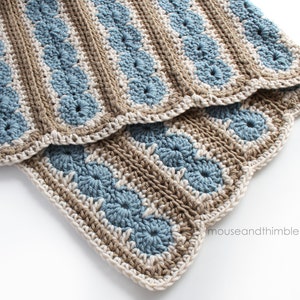 Easy Afghan Blanket Crochet PATTERN, Multiple Size Bed Top Covers, 3 Color Circle & Stripe, Ocean Shore Design, Printable Download, PDF-5436 image 3