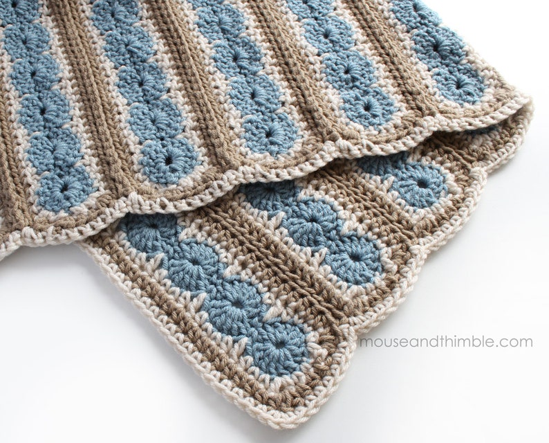 Easy Afghan Blanket Crochet PATTERN, Multiple Size Bed Top Covers, 3 Color Circle & Stripe, Ocean Shore Design, Printable Download, PDF-5436 image 3