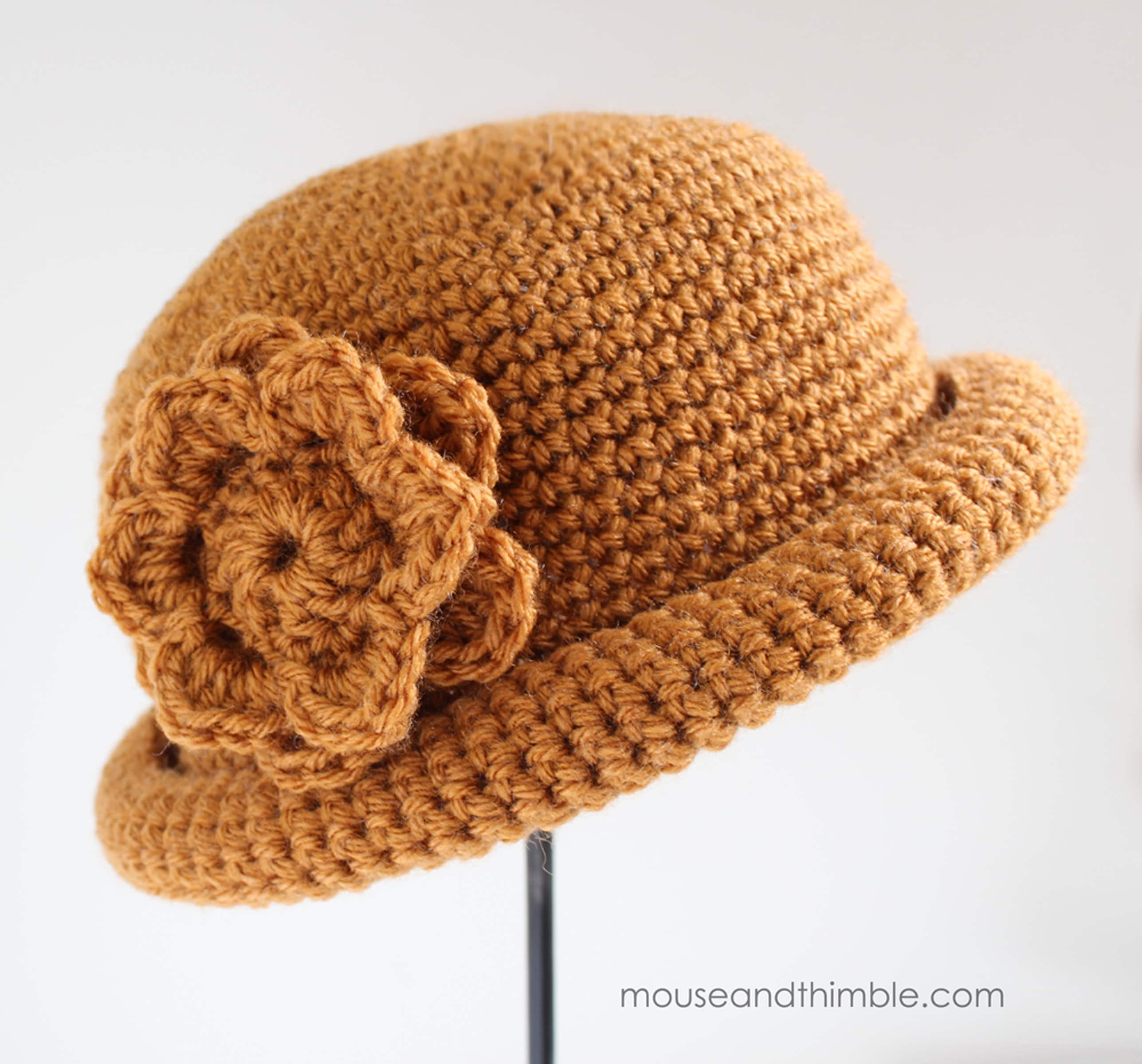 Crochet Hat & Flower PATTERN, Infant to Adult Sizes, Easy Rolled Brim ...