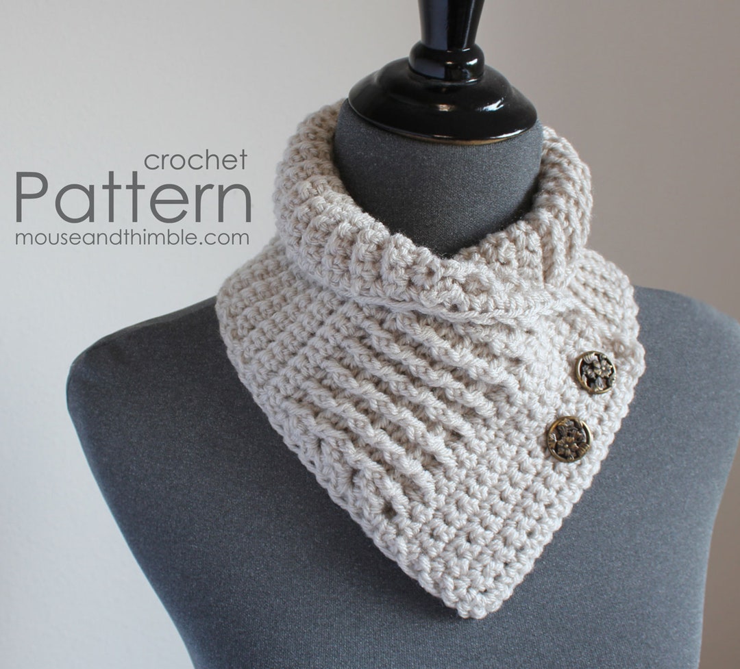 Buttoned Neck Warmer Crochet PATTERN, Easy Tailored V-shape Waffle Cowl,  Double Breasted Ascot Valley Scarf, Printable Download, PDF-2405