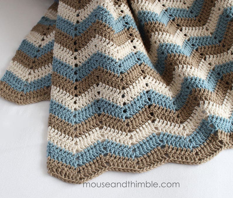 Afghan Blanket Crochet PATTERN, Easy Bed Topper Throw, Chevron Stripes Seaside Design, Multiple Sizes, Instant Download, Printable PDF-6080 image 3