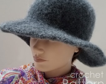 Felted Wool Hat Crochet PATTERN, Flat Brim or Rolled Edge, Easy Tutorial with Felting Instruction, Keaton Bolero, Instant Download, PDF-1620