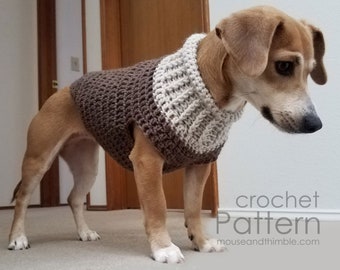 Easy Dog Sweater Crochet PATTERN, Seamless Earhart Bomber Design, Small to Medium Breeds, 5 Sizes, Instant Download, Printable PDF-1214