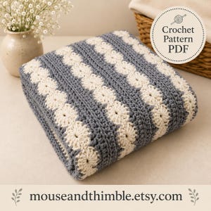 Afghan Blanket Easy Crochet PATTERN, 2 Color Circle Stripe Style, Baby Crib to Extra Large, Oyster Bay Design, 5 Sizes, Printable PDF-3652