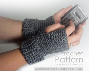 Easy Wrist Warmer Crochet PATTERN, Plain Cuff Mitts Fingerless Gloves, Unisex Style 3 Adult Sizes, Small to Extra Large, Download, PDF-1010