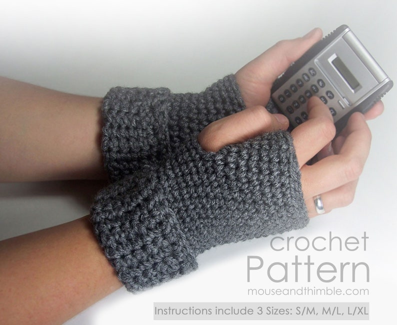 Easy Wrist Warmer Crochet PATTERN, Plain Cuff Mitts Fingerless Gloves, Unisex Style 3 Adult Sizes, Small to Extra Large, Download, PDF-1010 image 1