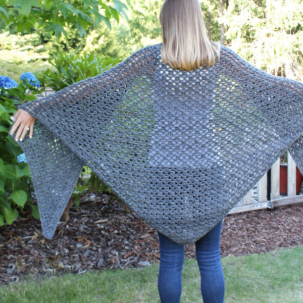 Crochet Shawl PATTERN Tutorial, Short to Long Length, Open Mesh Triangle Shape, Multiple Sizes, Smoky Mountain, Printable Download, PDF-5228