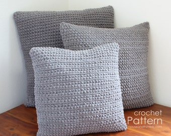 Chunky Pillow Cushion Crochet PATTERN, Bulky Square Modern Chic Covers, 3 Styles and Sizes, Cairn Design, Printable Download, PDF-1418