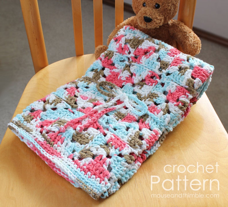 Tiny Granny Square Blanket Crochet PATTERN, Baby to Toddler or Any Size, Cool Cotton Lotus Patch Afghan Throw, Printable Download, PDF-2241 image 4