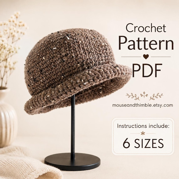 Crochet Hat PATTERN Tutorial, Rolled Brim Beanie Cap, Basic Boho Barley Tweed, Multiple Sizes, Instant Download, Printable PDF-1640