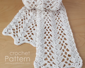 Long Silky Scarf Crochet PATTERN, Scalloped Edge Easy Open Mesh, Shell and Chain Neck Warmer, Kokomo Design, Printable Download, PDF-1286