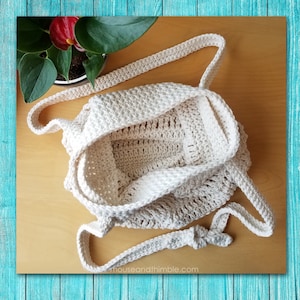 Alki Beach Market Bag Crochet PATTERN, Open Mesh Cotton Shoulder Tote, Bow Tie Double Draw Strap, Small Flat Pouch, Easy Beginner, PDF-1407