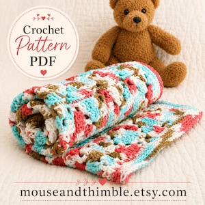 Tiny Granny Square Blanket Crochet PATTERN, Baby to Toddler or Any Size, Cool Cotton Lotus Patch Afghan Throw, Printable Download, PDF-2241