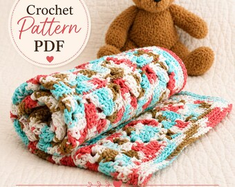 Tiny Granny Square Blanket Crochet PATTERN, Baby to Toddler or Any Size, Cool Cotton Lotus Patch Afghan Throw, Printable Download, PDF-2241