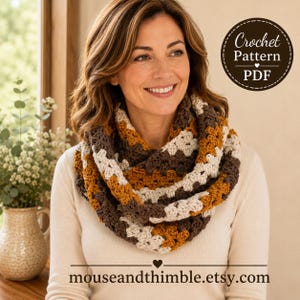 Colorful Loop Scarf Crochet PATTERN, Quick and Easy Infinity Cowl, Long 3 Color Neck Warmer, Croeslin Design, Download, Printable PDF-6470