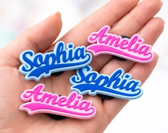 Set di 5 ciondoli personalizzati per scarpe con nome, ciondoli personalizzati con carattere da baseball per zoccoli, accessori per scarpe in PVC con testo personalizzato, regalo per la squadra, targhetta con nome personalizzata