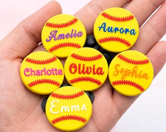 Custom Name Softball Crocs Charms 5Pcs Set | Personalized PVC Shoe Accessories | Softball Team Gift