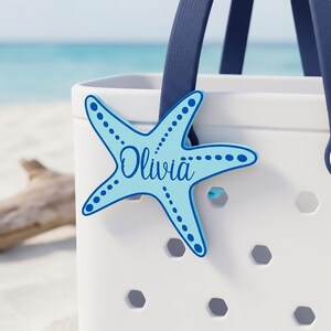 Custom Starfish BoggBits, gepersonaliseerde Name Bogg Bag Charms, aangepaste tekst zeester PVC-inzetstuk, strandtasaccessoires, oceaanthema Bogg-knop