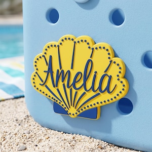 Custom Seashell BoggBits, Personalized Name Bogg Bag Charms, Shell PVC Insert, Custom Text Beach Bag Accessories, Ocean Theme Bogg Button