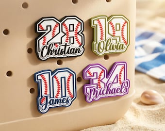 Bolsita de béisbol personalizada / Charm deportivo con nombre y número personalizados / Accesorio de PVC para bolsa de béisbol / Regalo para animar al equipo / Charm para mamás beisboleras
