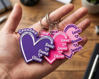 Personalisierte Herz Name Schlüsselbund, benutzerdefinierte mehrere Namen Schlüsselbund, Familiennamen Schlüsselring, Paar Mama Papa Kinder Schlüsselbund, Jubiläumsgeschenk