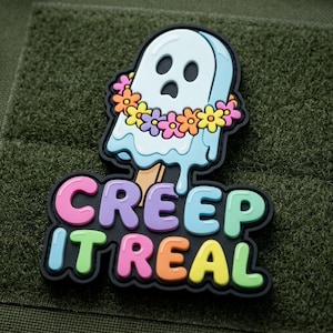 Creep It Real Melting Ghost PVC Patch | Summerween Pastel Spooky Morale Patch | Cute Kawaii Halloween Velcro Hook & Loop for Backpack, Hat