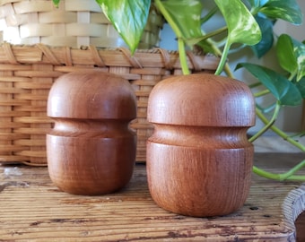 Vintage Mid Century Modern Solid Teakwood Salt and Pepper Shakers Danish 1960's