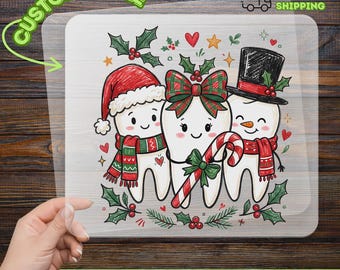 Christmas Dental DTF Transfer, Ready To Press, Cute Holiday Teeth Design, Dentist Office Gift, Dental Assistant Apparel, Tooth Christmas