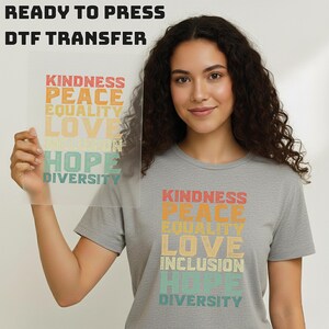 Kindness Peace Equality Love DTF Transfer, Retro Inclusion Hope Diversity Heat Press Transfer, Vintage Inspirational Social Justice Art image 8