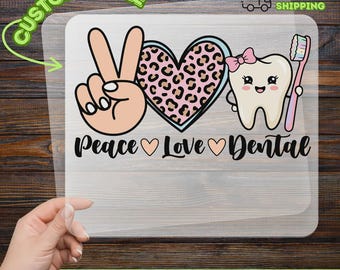 Peace Love Dental DTF Transfer, Cute Dentist DTF, Dental Assistant Ready To Press, Leopard Heart Dental Hygienist Heat Transfer