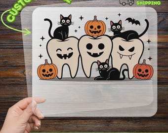 Halloween Tooth DTF Transfer, Ready To Press, Halloween Dental Design, Cute Pumpkin Black Cat Teeth, Trick or Treat Dentistry, Dentist Gift